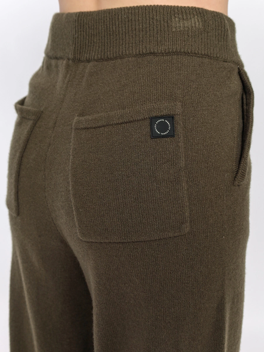 Темно-зеленые брюки из смесовой шерсти с высокой талией